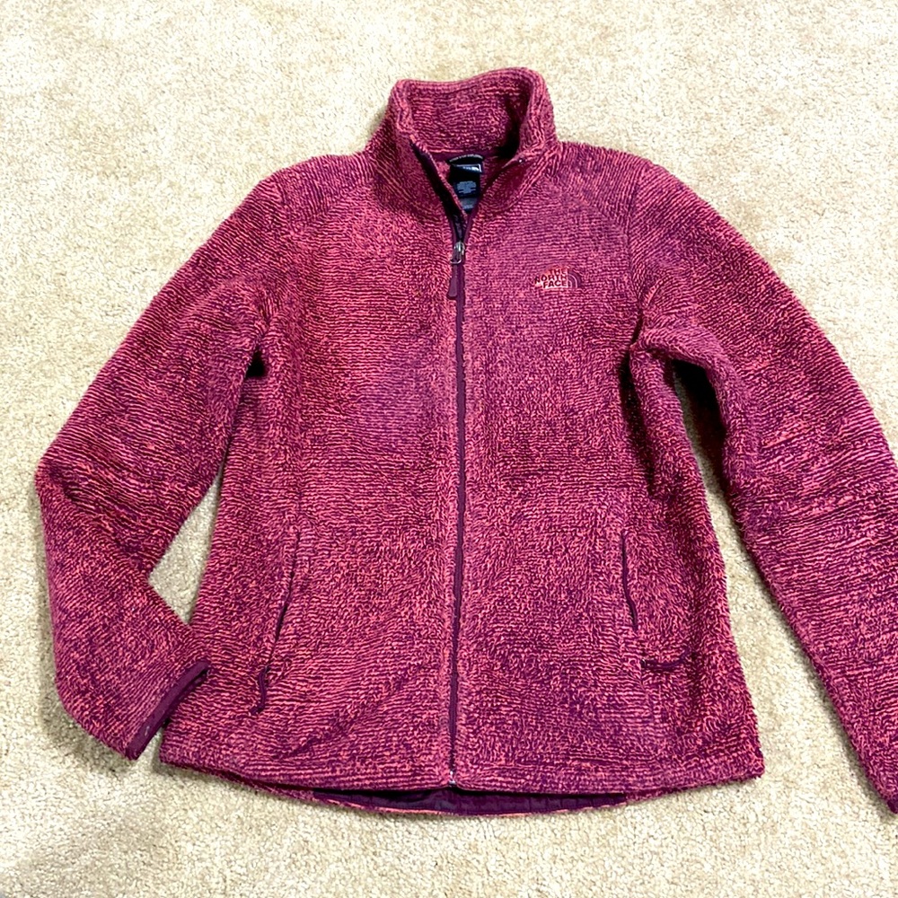 The North Face marbled Heather burgundy heavy fleece jacket M